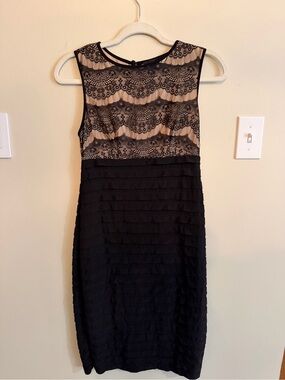 Sleeveless Black Lace-Overlay Shift Dress